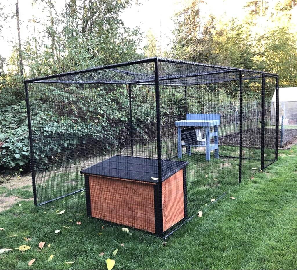 Outdoor Cat Pen Secured with Ground Sleeves (73 Finished Height)